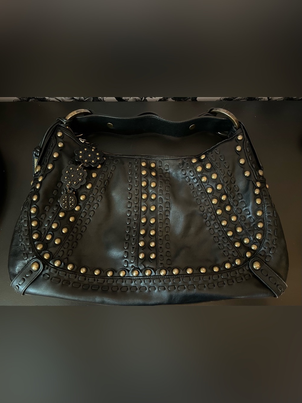 Isabella Fiore Studded Black Shoulder Bag GUC - Picture 7 of 16